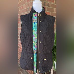 Lilly Pulitzer Black Quilted Vest with Colorful Trim